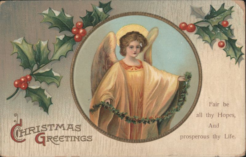 Christmas Greetings Angel with Holly Garland & Festive Message