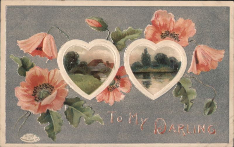 To My Darling Hearts with Landscape Scenes & Poppies