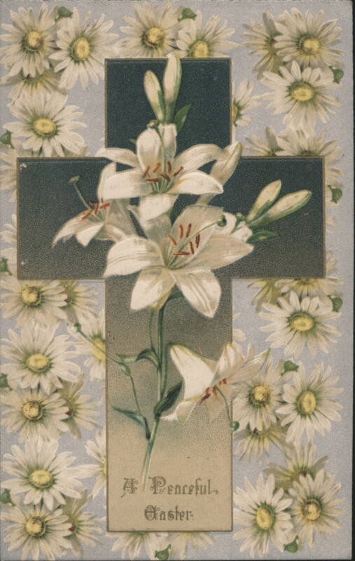 White Lilies on Cross with Daisies, A Peaceful Easter Greeting