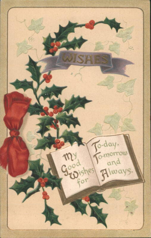 Christmas Holly, Red Ribbon, and Good Wishes Book