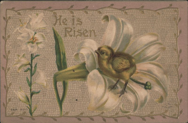 He is Risen Easter Greeting with Chick and Lilies With Chicks