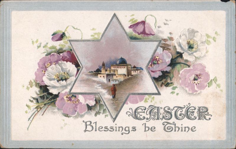 Easter Greetings: Star of David with Jerusalem Scene, Flowers