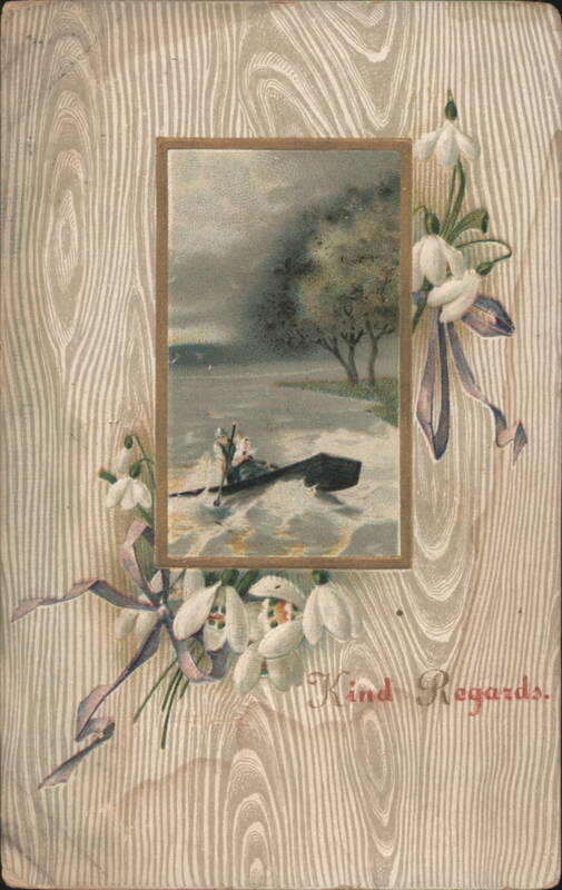 Rowboat on Choppy Water with Snowdrops and Kind Regards