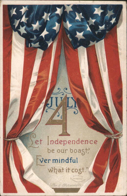 4th of July Patriotic American Flag Draped Curtains with Independence Quote