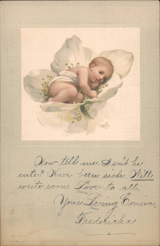 Cute Baby on White Flower by HMB with Handwritten Message