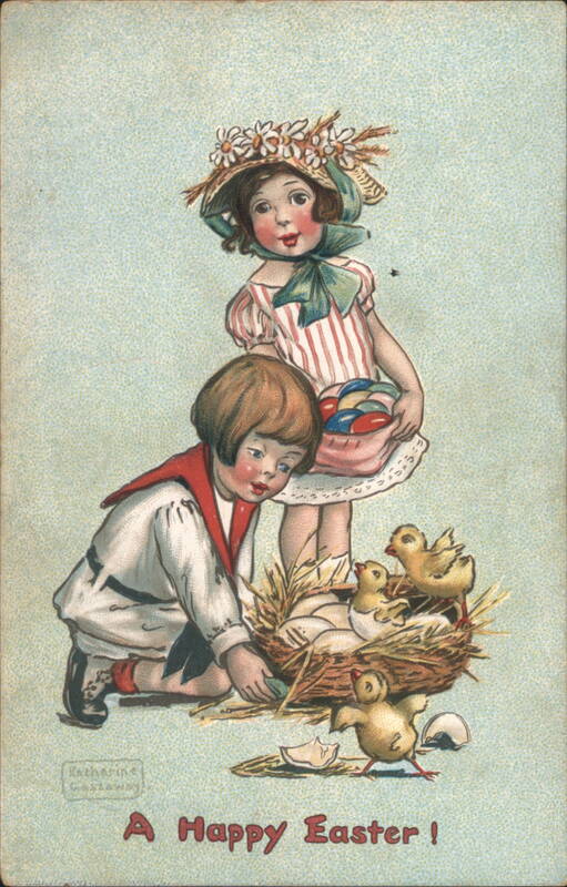 Children with Easter Eggs and Chicks, A Happy Easter Greeting
