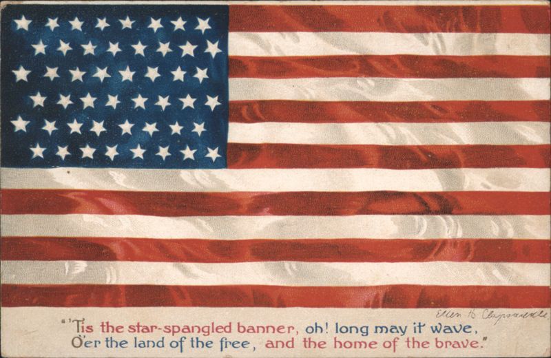 American Flag with 46 Stars, Star-Spangled Banner Lyrics by Ellen Clapsaddle