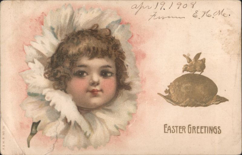 Easter Greetings with Child in Flower and Golden Egg, 1908