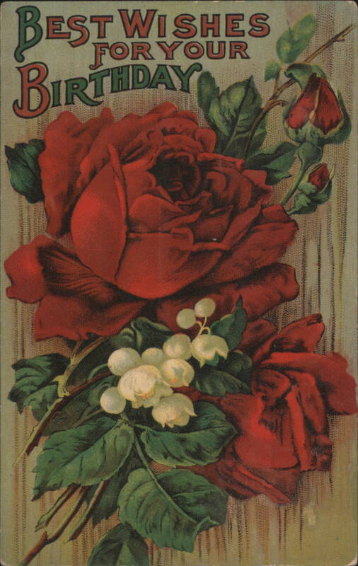 Best Wishes for Your Birthday Red Roses and White Flowers Greeting