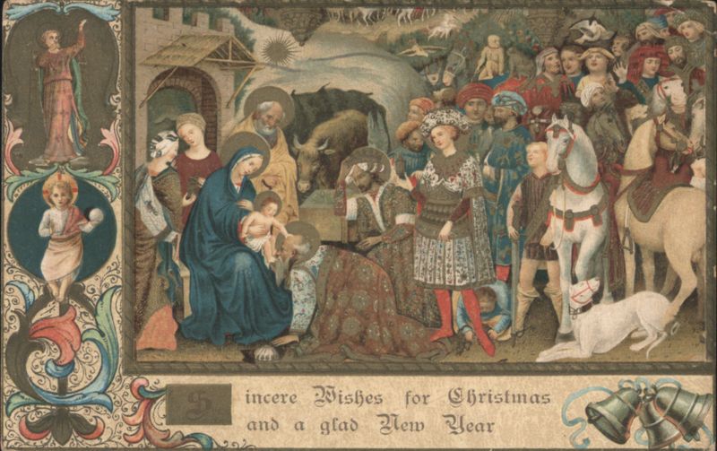 Adoration of the Magi Nativity Scene with Christmas & New Year Wishes