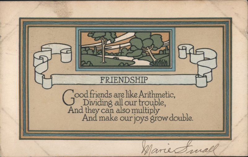 Friendship Poem with Art Nouveau Landscape Illustration by Marie Small
