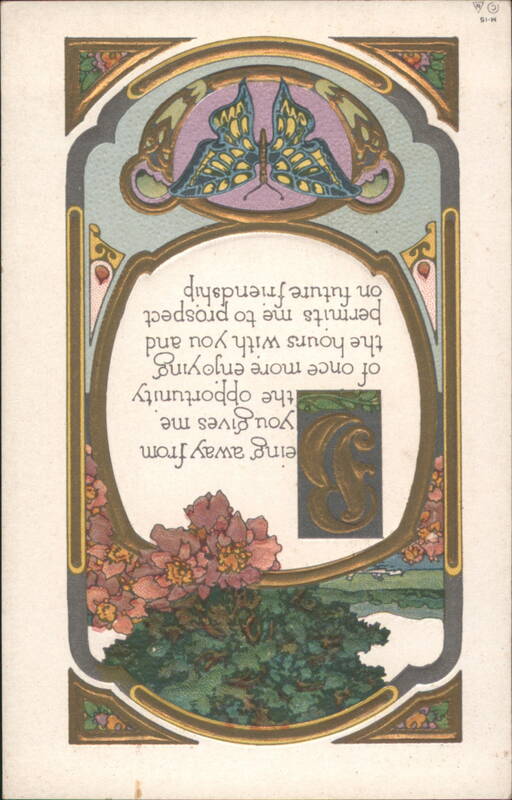 Art Nouveau Butterfly & Floral Design with Friendship Poem