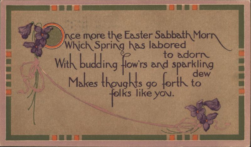 Easter Sabbath Morn Greeting with Purple Flowers and Poem