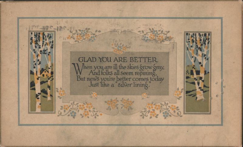 “Glad You Are Better” Get Well Poem with Birch Trees & Floral Art
