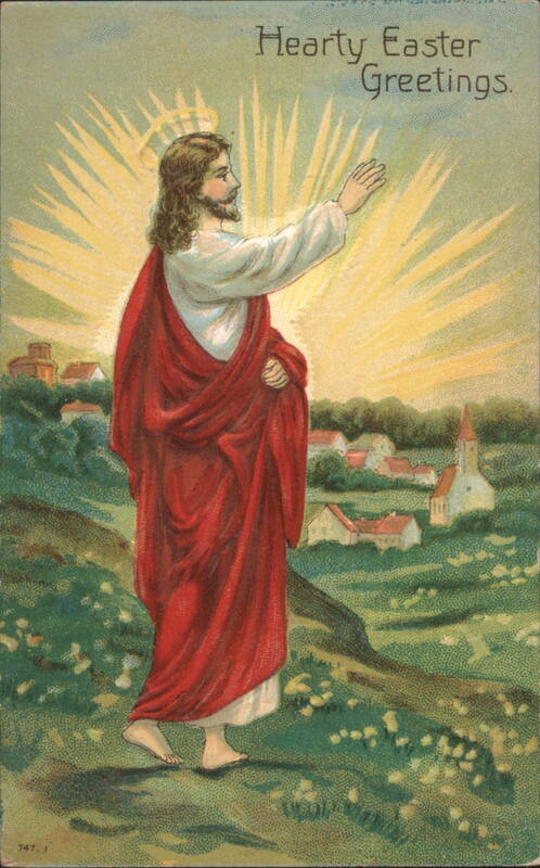 Jesus Christ with Halo and Red Robe, Hearty Easter Greetings