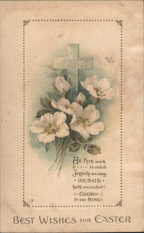 Easter Cross with White Flowers & Religious Verse, Best Wishes