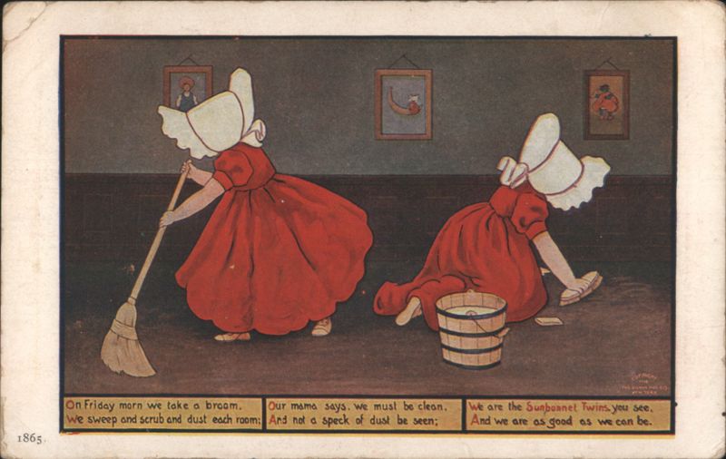 Sunbonnet Twins Sweeping and Cleaning with Rhyming Verse