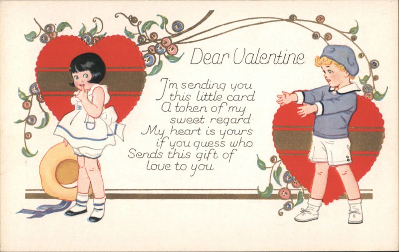 Dear Valentine Children with Hearts - Guess Who Sends This Gift of Love