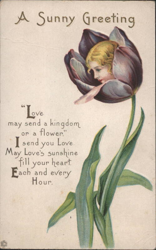A Sunny Greeting with Child's Face in Purple Tulip and Love Poem