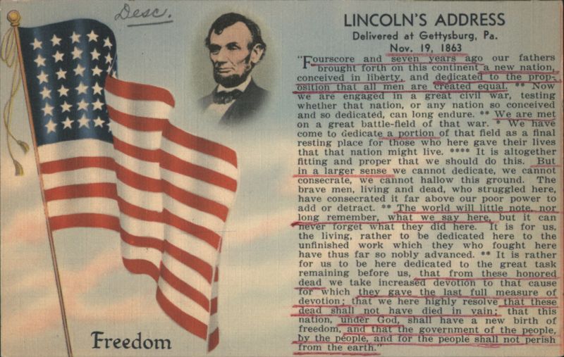 Abraham Lincoln & American Flag with Gettysburg Address