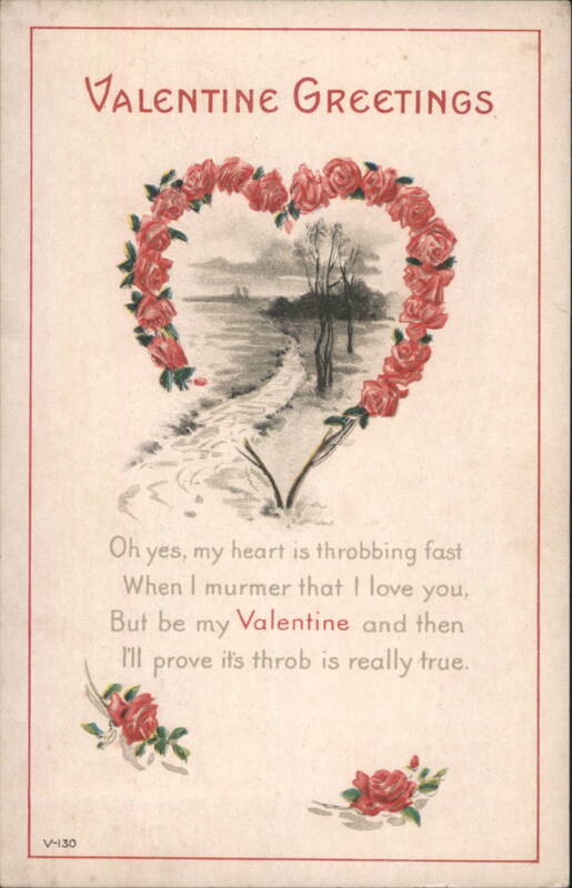 Valentine Greetings Heart of Roses Winter Landscape Poem