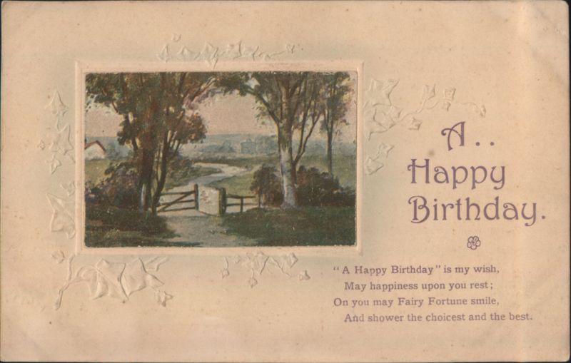 Happy Birthday Landscape with Gate and Poetic Verse