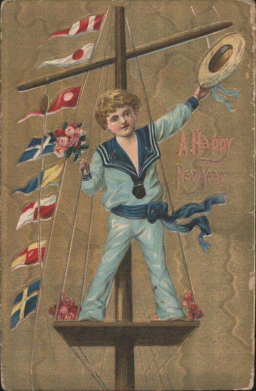 Sailor Boy with Flags & Roses, A Happy New Year Greeting