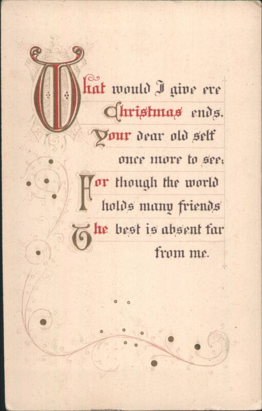 Christmas Greeting Poem with Decorative Initial 'T' and Flourishes