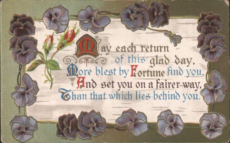 Poetic Greeting with Pansies and Roses, New London CT 1911