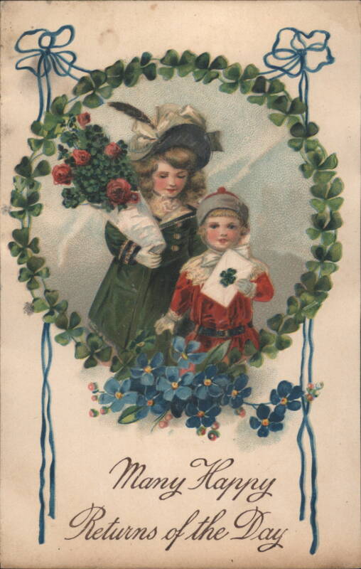 Woman with Roses & Child with Shamrock, Many Happy Returns of the Day