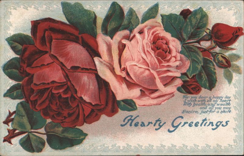 Hearty Greetings with Red and Pink Roses Flowers