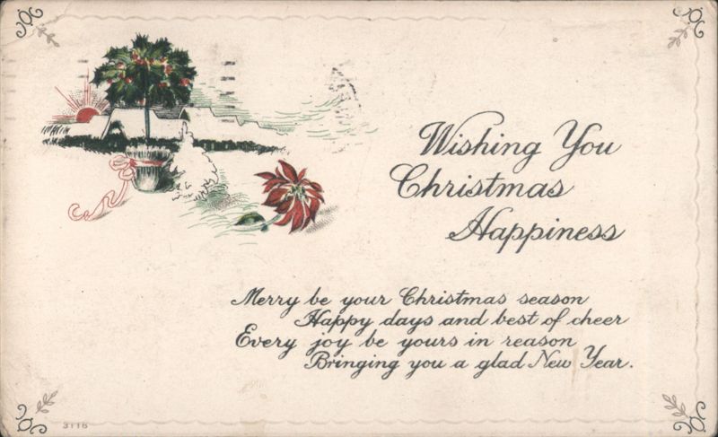 Christmas Happiness Greeting with Poinsettia and New Year's Wish