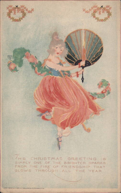 Art Nouveau Dancing Woman with Fan, Christmas Greeting