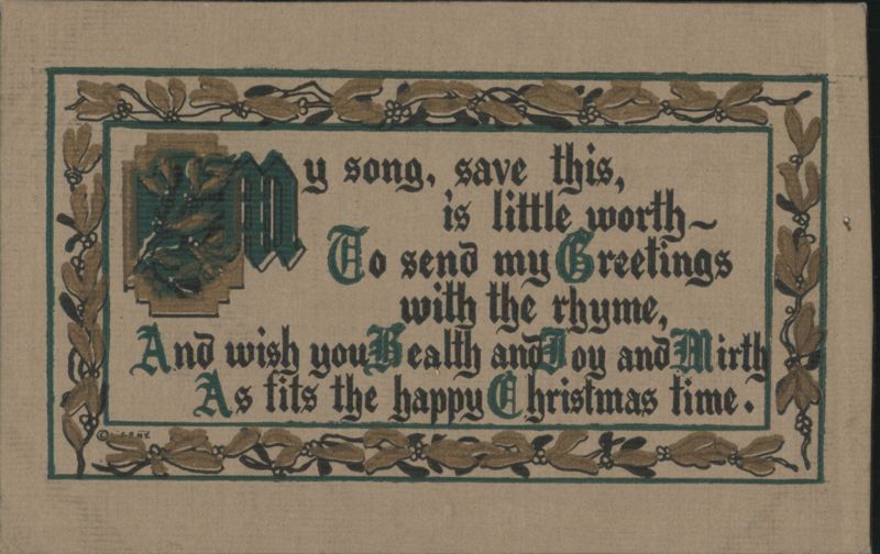 My Song Save This Christmas Poem with Mistletoe Initial and Decorative Border