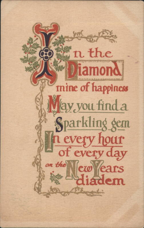 New Year's Greeting with Illuminated Manuscript Style Text & Holly