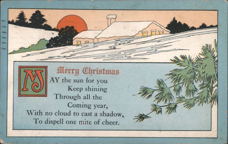 Merry Christmas & Happy New Year Snowy Landscape with Sun & Poem