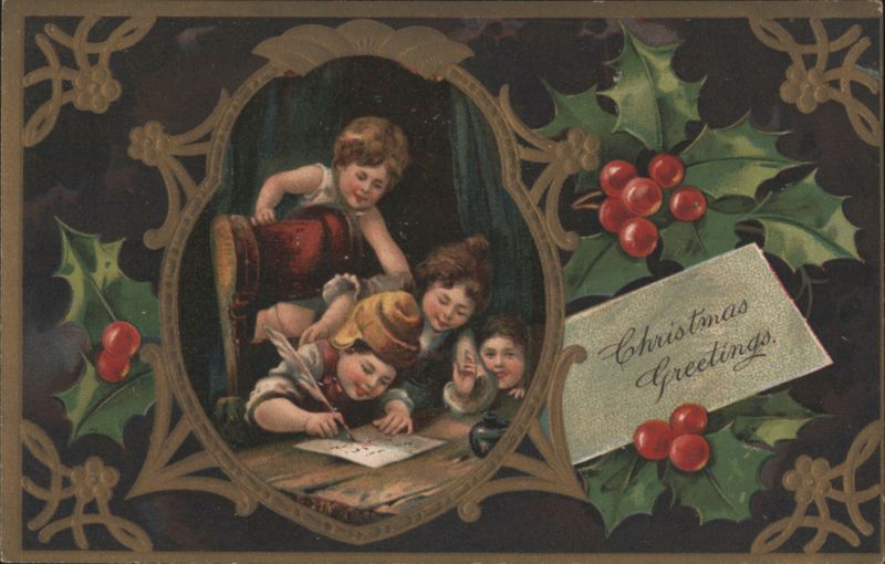 Christmas Greetings with Children and Holly