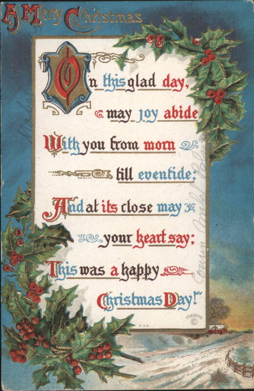 A Merry Christmas Poem with Holly and Snowy Winter Scene