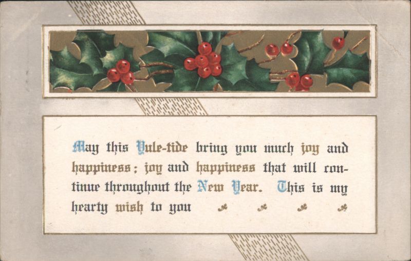Holly & Berries Christmas & New Year's Greeting Card, 1915