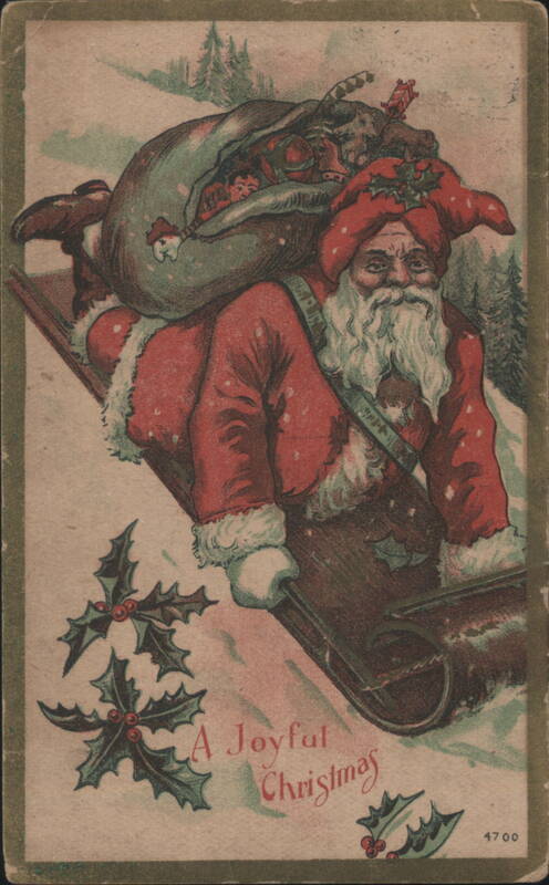 Santa Claus on Sleigh with Sack of Toys, A Joyful Christmas Greeting