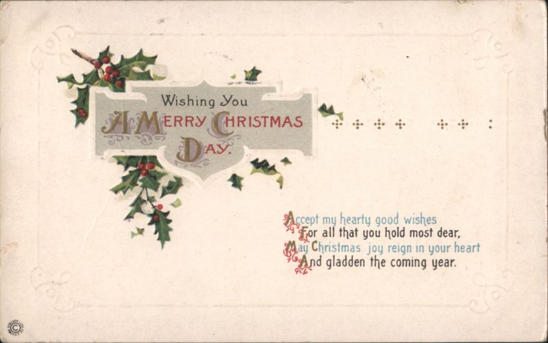 Wishing You A Merry Christmas Day with Holly and Berries