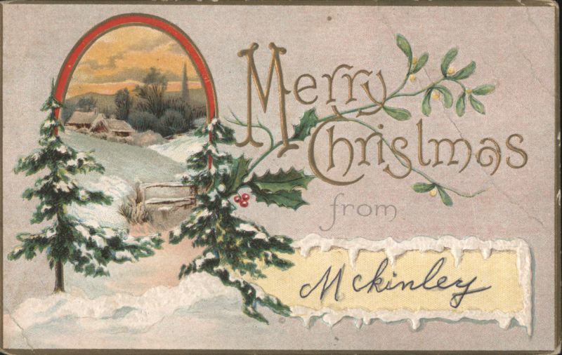 Merry Christmas from McKinley with Winter Scene, Holly & Mistletoe