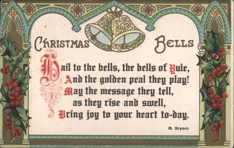 Christmas Bells with Holly and Yule Poem by M. Bryant