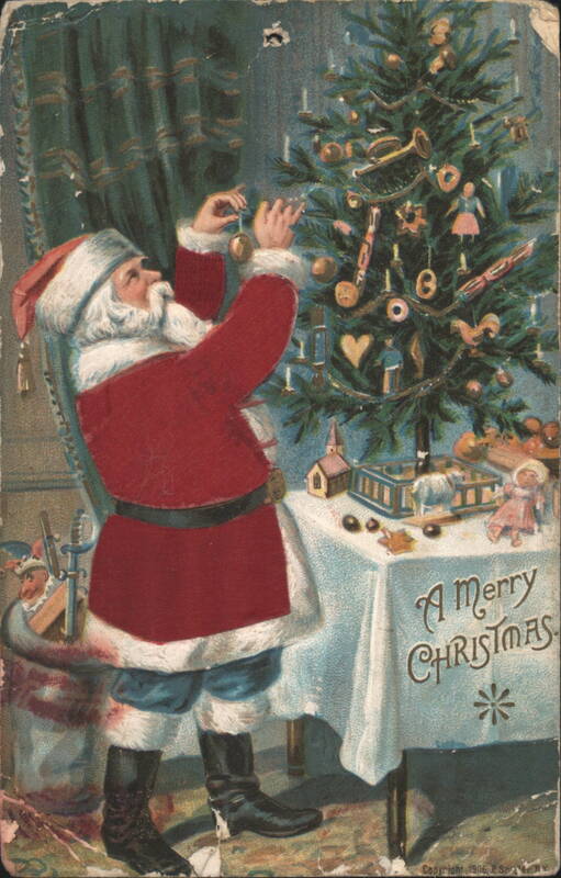 Santa Claus Decorating Christmas Tree, A Merry Christmas 1906