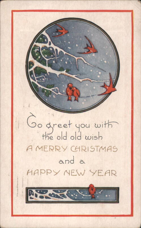 Merry Christmas & Happy New Year Greeting with Red Birds in Snow