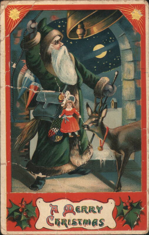 Santa Claus with Bell, Deer, and Doll on a Merry Christmas Night