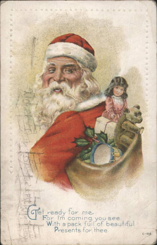 Santa Claus with Young Girl and Sack of Toys, Christmas Poem