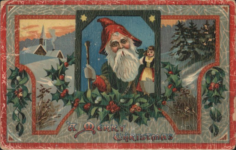 Santa Claus with Child & Holly, A Merry Christmas Greeting