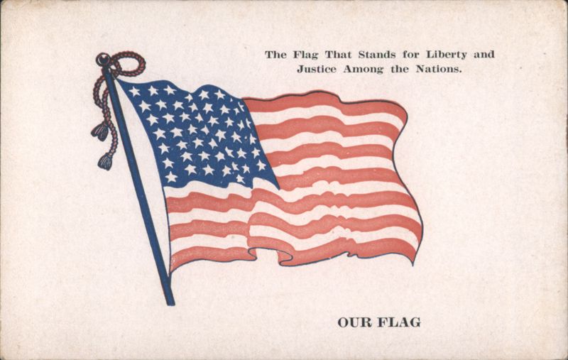 American Flag Waving, 'Liberty and Justice Among the Nations'
