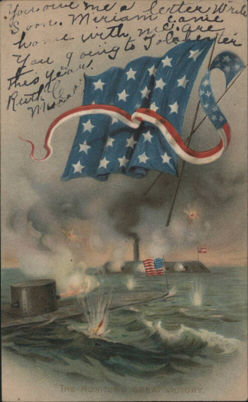USS Monitor's Great Victory Civil War Naval Battle with Flags